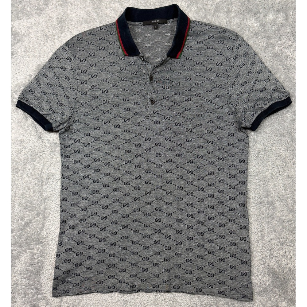 Gucci Polo Shirt Mens S Small Gray GG Monogram Designer Made in Italy